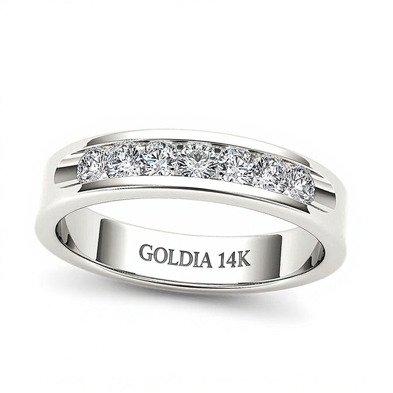 0.5 CT. TW Diamond Seven Stone Wedding Band in 14K White Gold