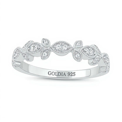 0.1 CT. TW Diamond Vintage-Style Floral Stackable Band in Sterling Silver