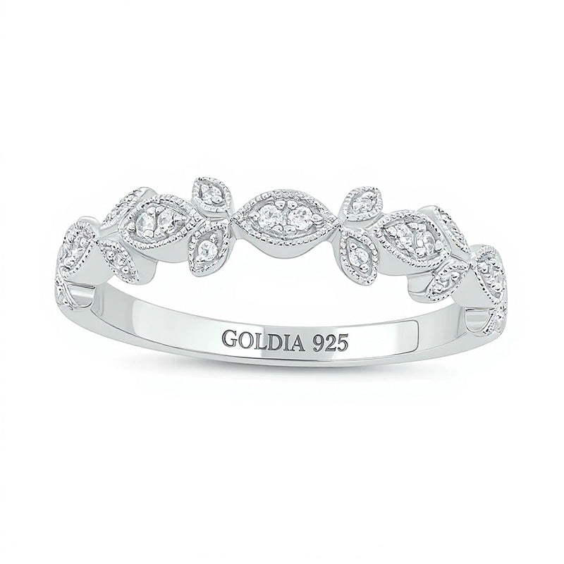 0.1 CT. TW Diamond Vintage-Style Floral Stackable Band in Sterling Silver