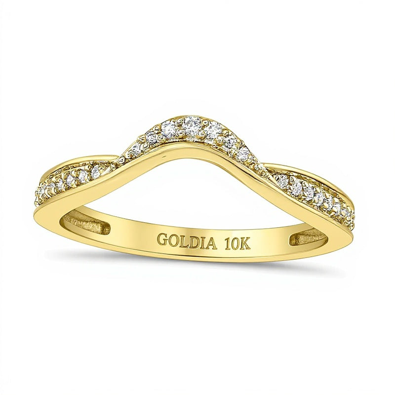 0.1 CT. TW Diamond Wave Contour Band in 10K Gold