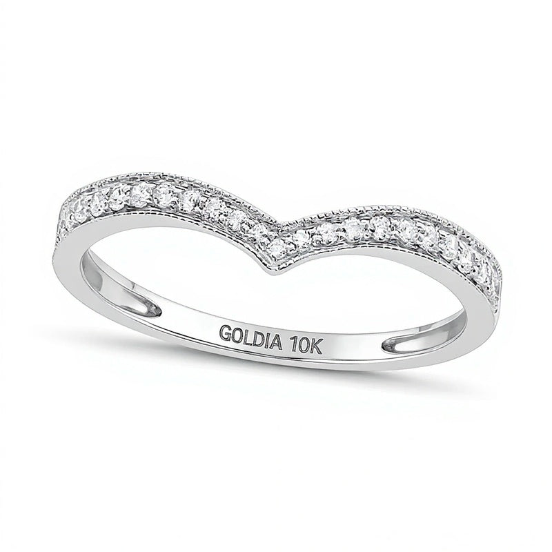 0.2 CT. TW Diamond Vintage-Style Chevron Wedding Band in 10K White Gold