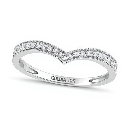 0.2 CT. TW Diamond Vintage-Style Chevron Wedding Band in 10K White Gold