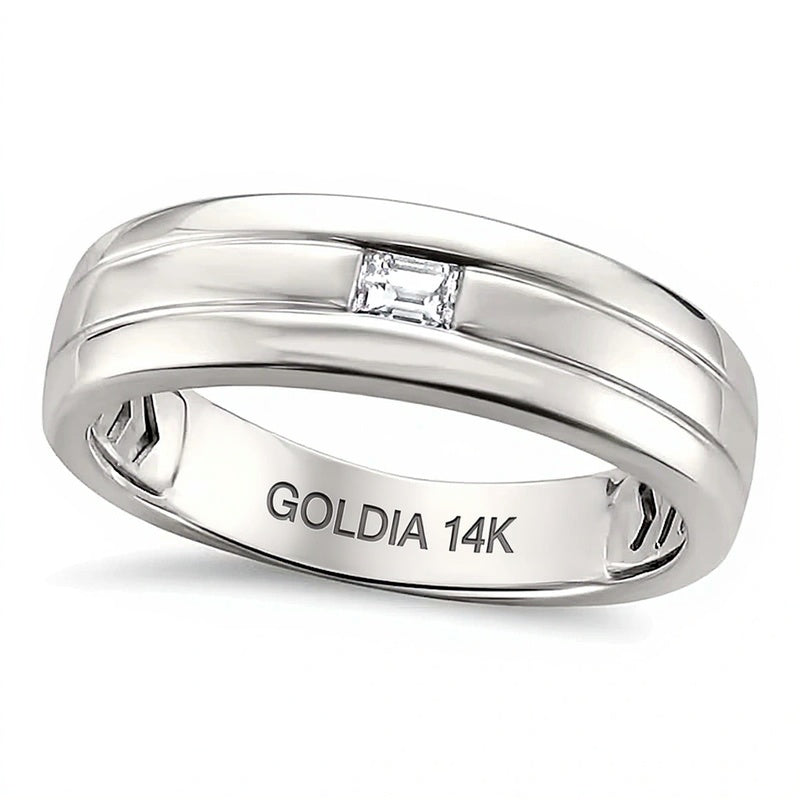 0.13 CT. Baguette Diamond Solitaire Grooved Band in 14K White Gold