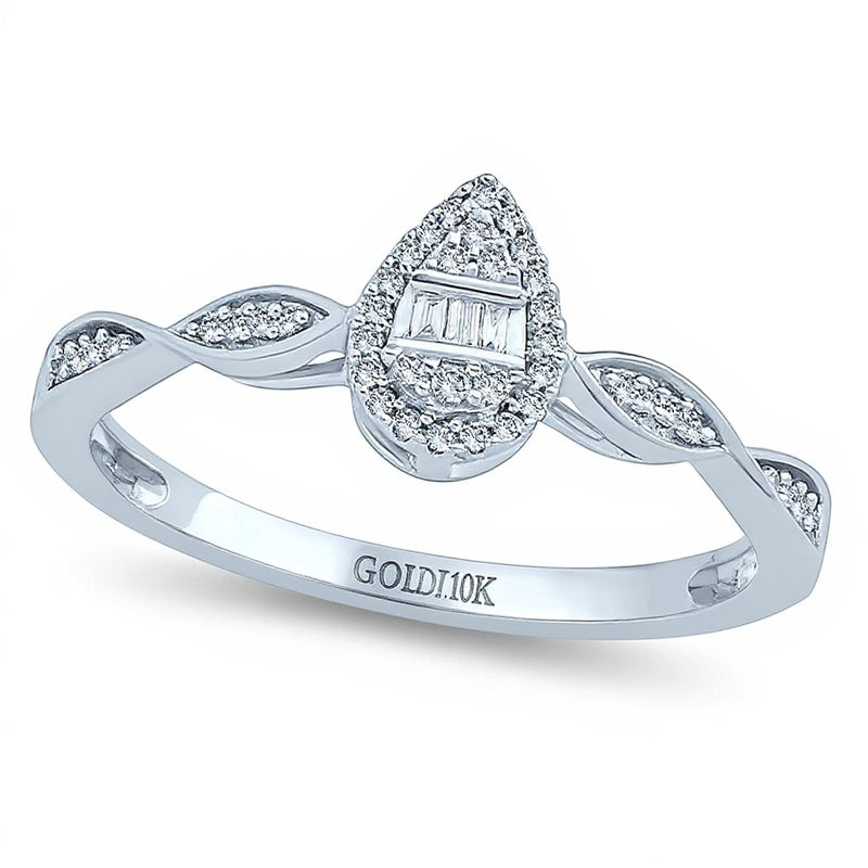 0.1 CT. TW Composite Diamond Pear-Shaped Frame Twist Promise Ring in 10K White Gold