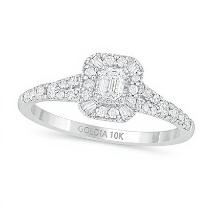 0.5 CT. TW Emerald-Cut Diamond Frame Vintage-Style Engagement Ring in 10K White Gold