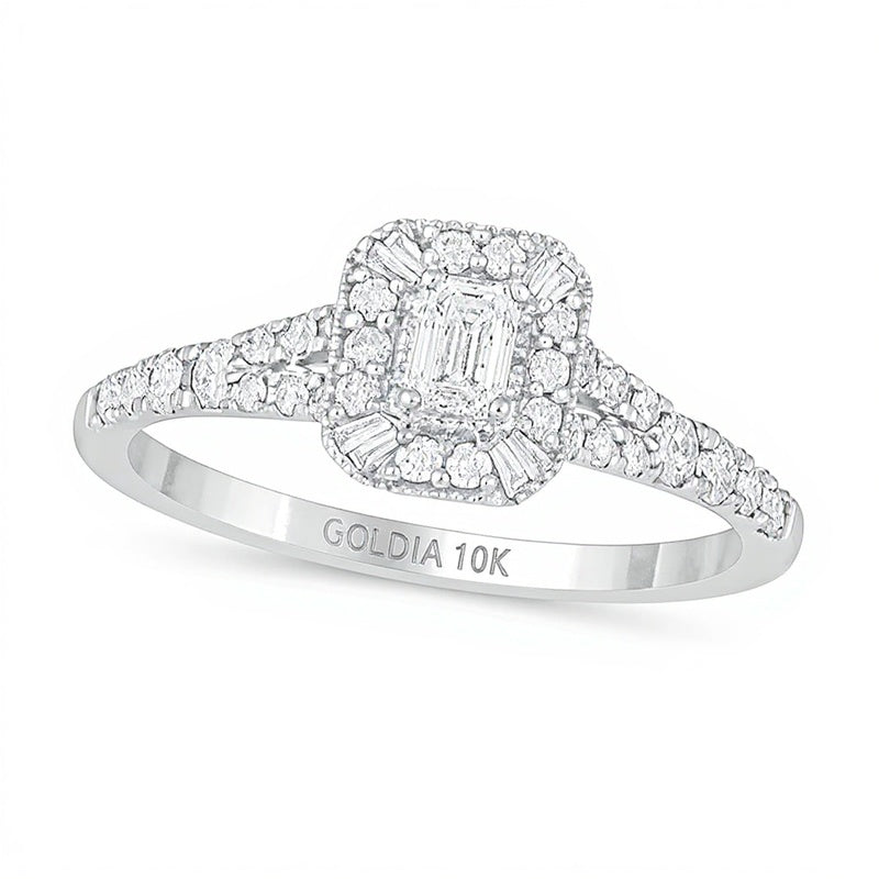 0.5 CT. TW Emerald-Cut Diamond Frame Vintage-Style Engagement Ring in 10K White Gold