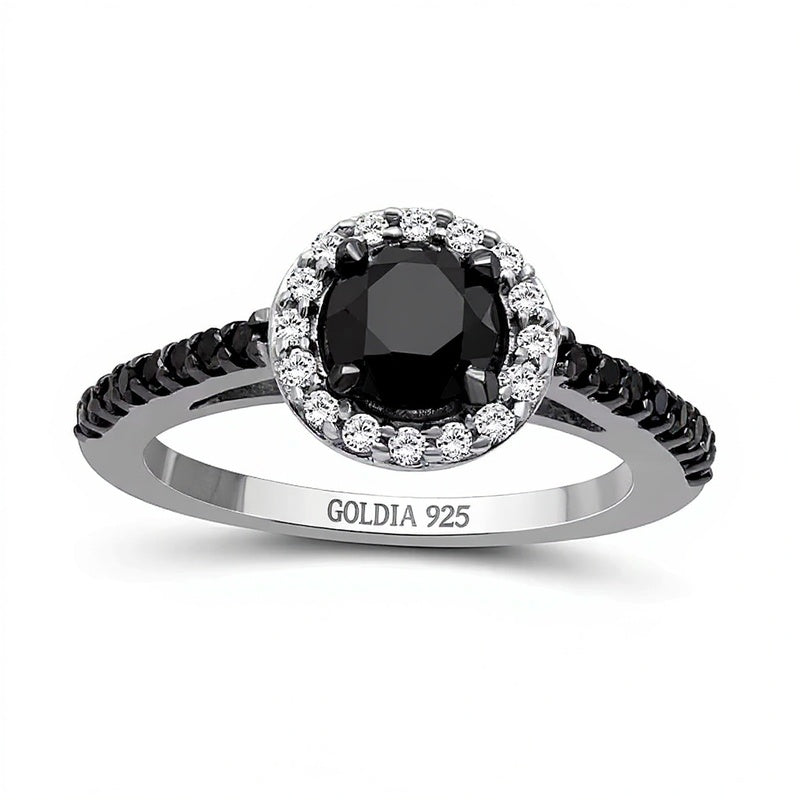 1.5 CT. TW Black and White Diamond Frame Ring in Sterling Silver