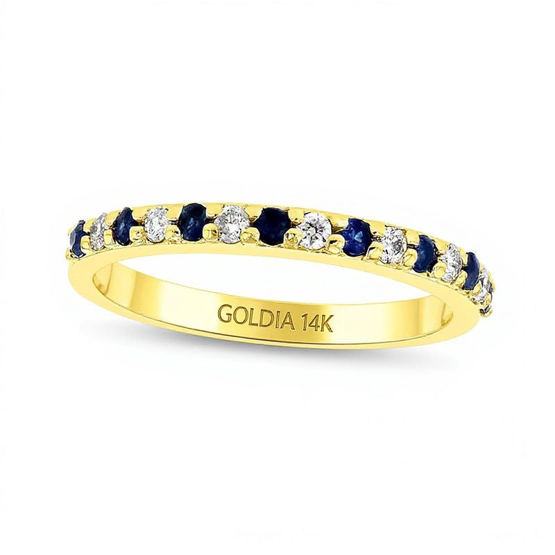 Blue Sapphire and 0.17 CT. TW Diamond Alternating Band in 14K Gold