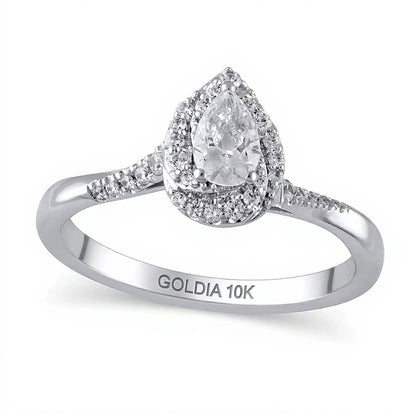0.5 CT. TW Pear-Shaped Diamond Swirl Frame Engagement Ring in 10K White Gold
