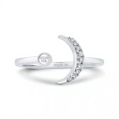 0.1 CT. TW Diamond Crescent Moon Open Ring in 10K White Gold
