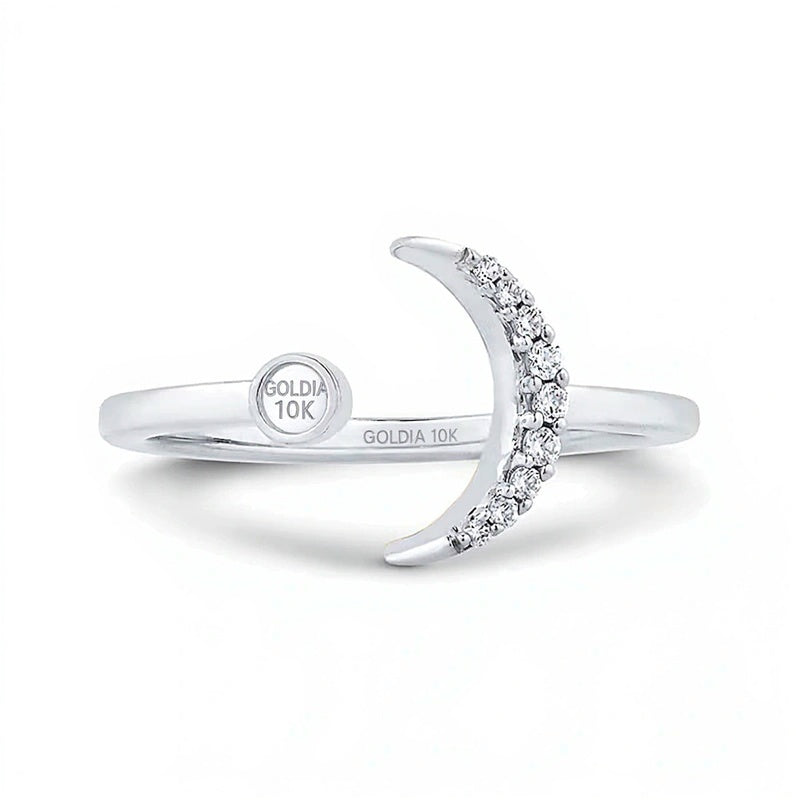 0.1 CT. TW Diamond Crescent Moon Open Ring in 10K White Gold