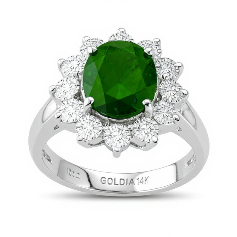 Oval Emerald and 1.5 CT. TW Diamond Ring in 14K White Gold