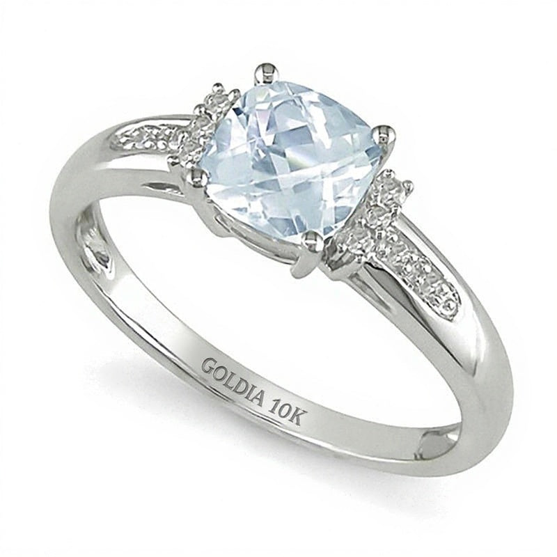 Cushion-Cut Aquamarine and Diamond Engagement Ring in 10K White Gold