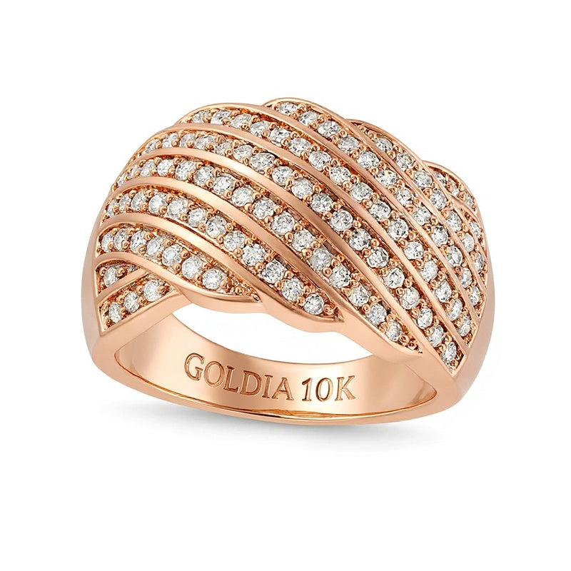 0.75 CT. TW Diamond Linear Multi-Row Rolling Wave Ring in 10K Rose Gold