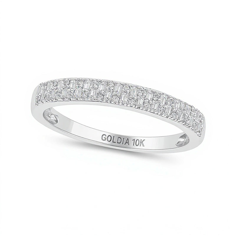 0.2 CT. TW Baguette and Round Diamond Double Row Anniversary Band in 10K White Gold