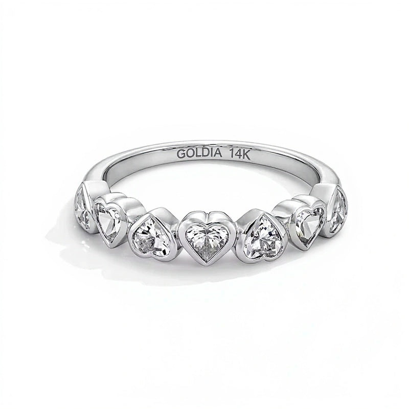 1.0 CT. TW Heart-Shaped Lab-Grown Diamond Seven Stone Alternating Band in 14K White Gold (F/VS2)