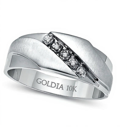 Diamond Accent Slant Wedding Band in 10K White Gold