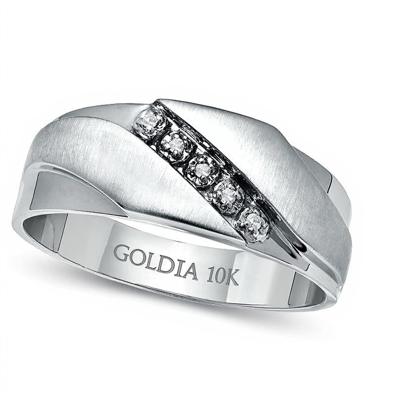 Diamond Accent Slant Wedding Band in 10K White Gold
