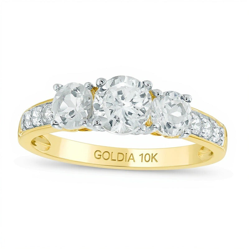 5.2mm Lab-Created White Sapphire Three Stone Ring in 10K Gold