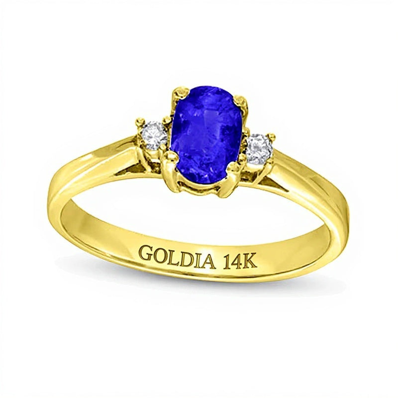 Oval Tanzanite and 0.05 CT. TW Diamond Collar Ring in 14K Gold