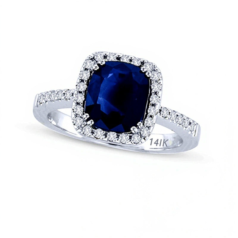 Your Stone Your Storyâ¢ Cushion-Cut Blue Sapphire and 0.25 CT. TW Diamond Frame Ring in 14K White Gold