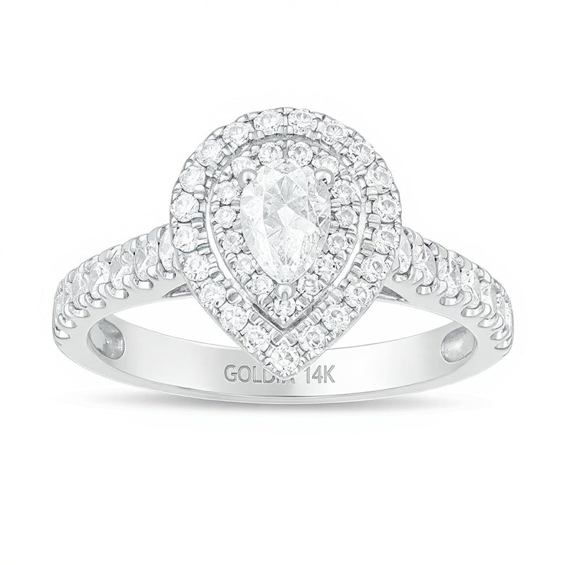 1.0 CT. TW Pear-Shaped Diamond Double Frame Engagement Ring in 14K White Gold