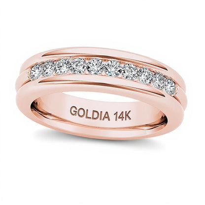 0.2 CT. TW Diamond Groove Wedding Band in 14K Rose Gold