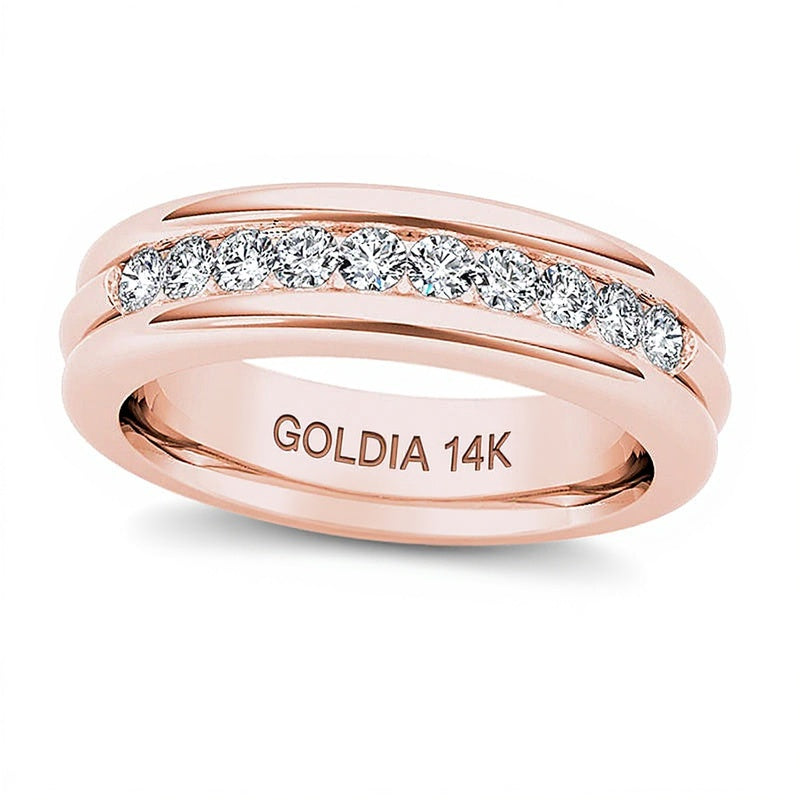 0.2 CT. TW Diamond Groove Wedding Band in 14K Rose Gold