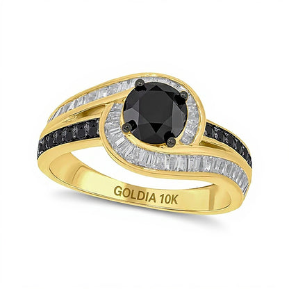 6.0mm Black Sapphire and 0.5 CT. TW Black and White Diamond Frame Bypass Engagement Ring in 10K Gold