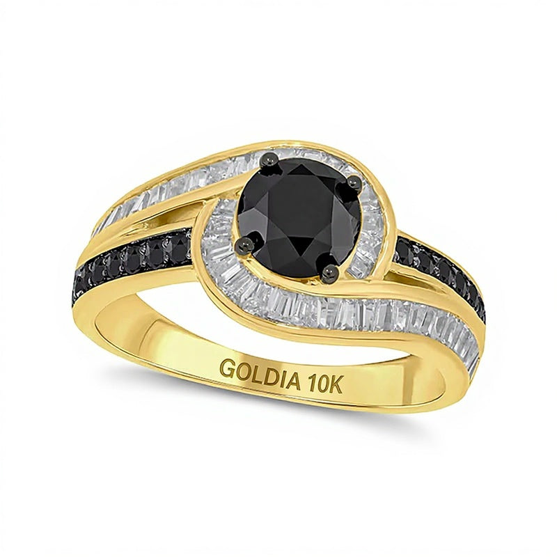 6.0mm Black Sapphire and 0.5 CT. TW Black and White Diamond Frame Bypass Engagement Ring in 10K Gold