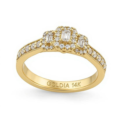 0.5 CT. TW Emerald and Baguette-Cut Diamond Frame Past Present FutureÂ® Engagement Ring in 14K Gold