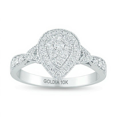 0.5 CT. TW Multi-Diamond Double Pear-Shaped Frame Vintage-Style Engagement Ring in 10K White Gold