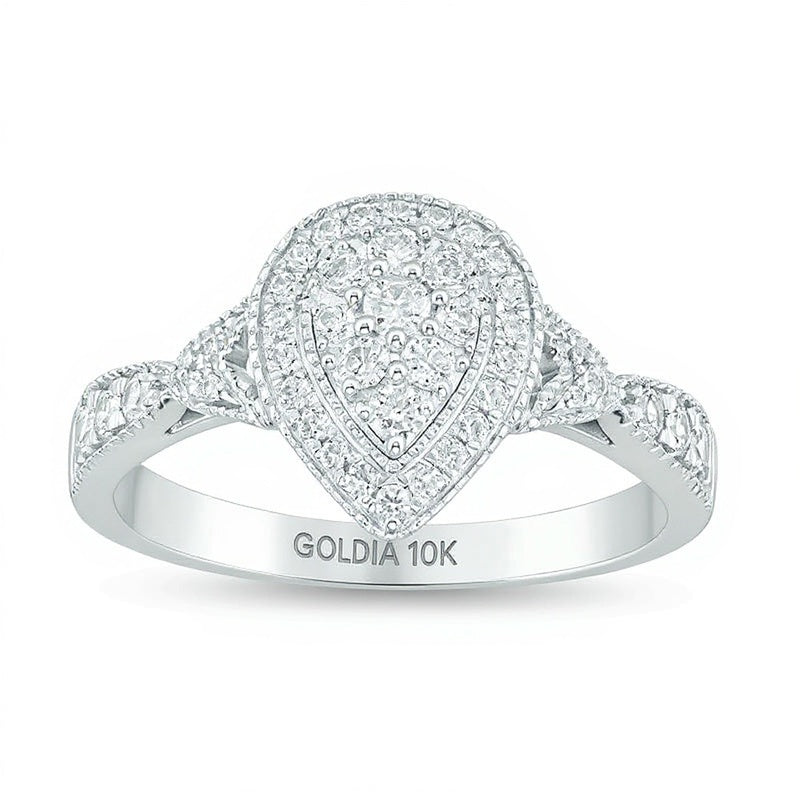 0.5 CT. TW Multi-Diamond Double Pear-Shaped Frame Vintage-Style Engagement Ring in 10K White Gold