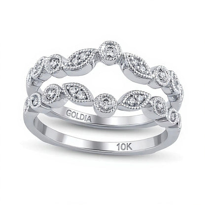 0.25 CT. TW Diamond Marquise-Shaped and Round Alternating Vintage-Style Solitaire Enhancer in 10K White Gold