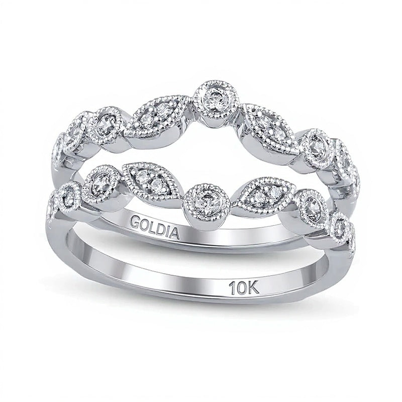 0.25 CT. TW Diamond Marquise-Shaped and Round Alternating Vintage-Style Solitaire Enhancer in 10K White Gold