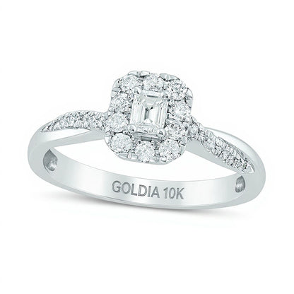 0.38 CT. TW Emerald-Cut Diamond Frame Twist Engagement Ring in 10K White Gold