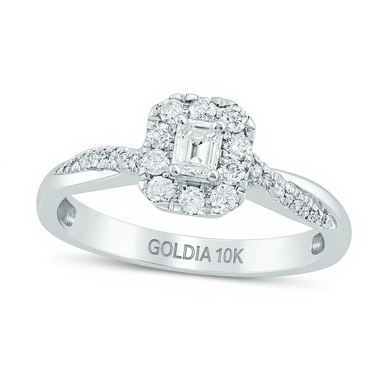 0.38 CT. TW Emerald-Cut Diamond Frame Twist Engagement Ring in 10K White Gold