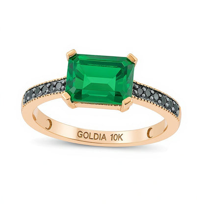 Emerald-Cut Lab-Created Emerald and 0.07 CT. TW Black Diamond Ring in 10K Rose Gold