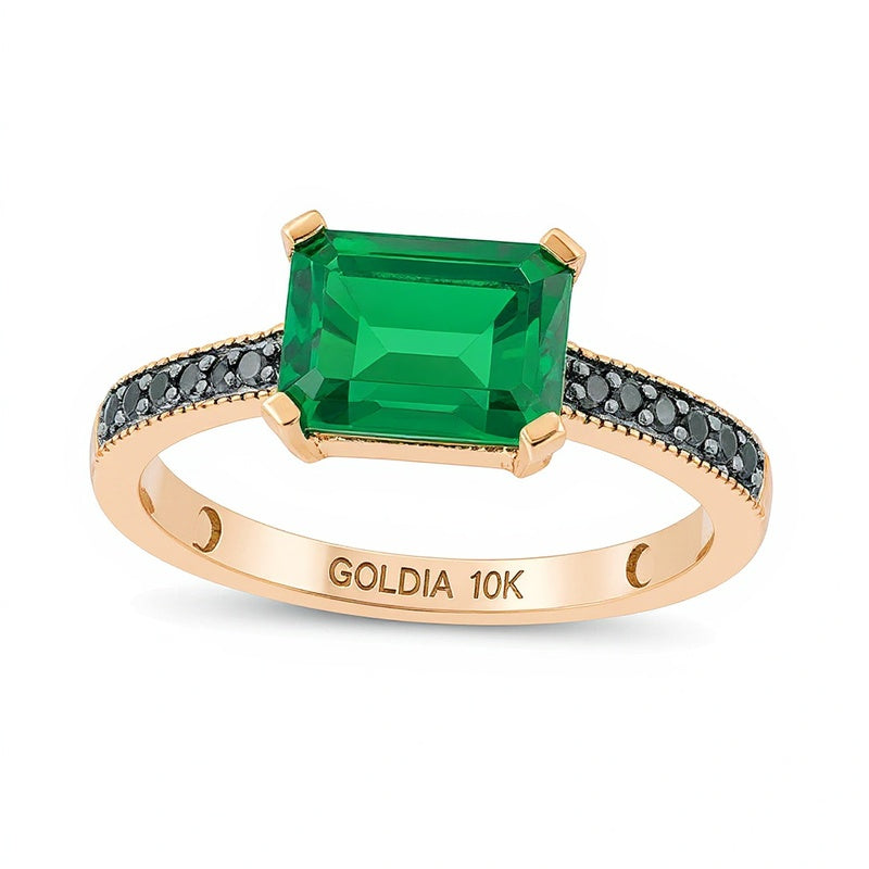 Emerald-Cut Lab-Created Emerald and 0.07 CT. TW Black Diamond Ring in 10K Rose Gold