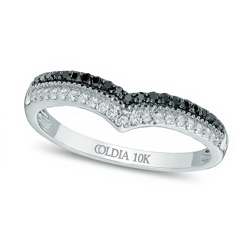0.25 CT. TW Black and White Diamond Double Row Contour Band in 10K White Gold