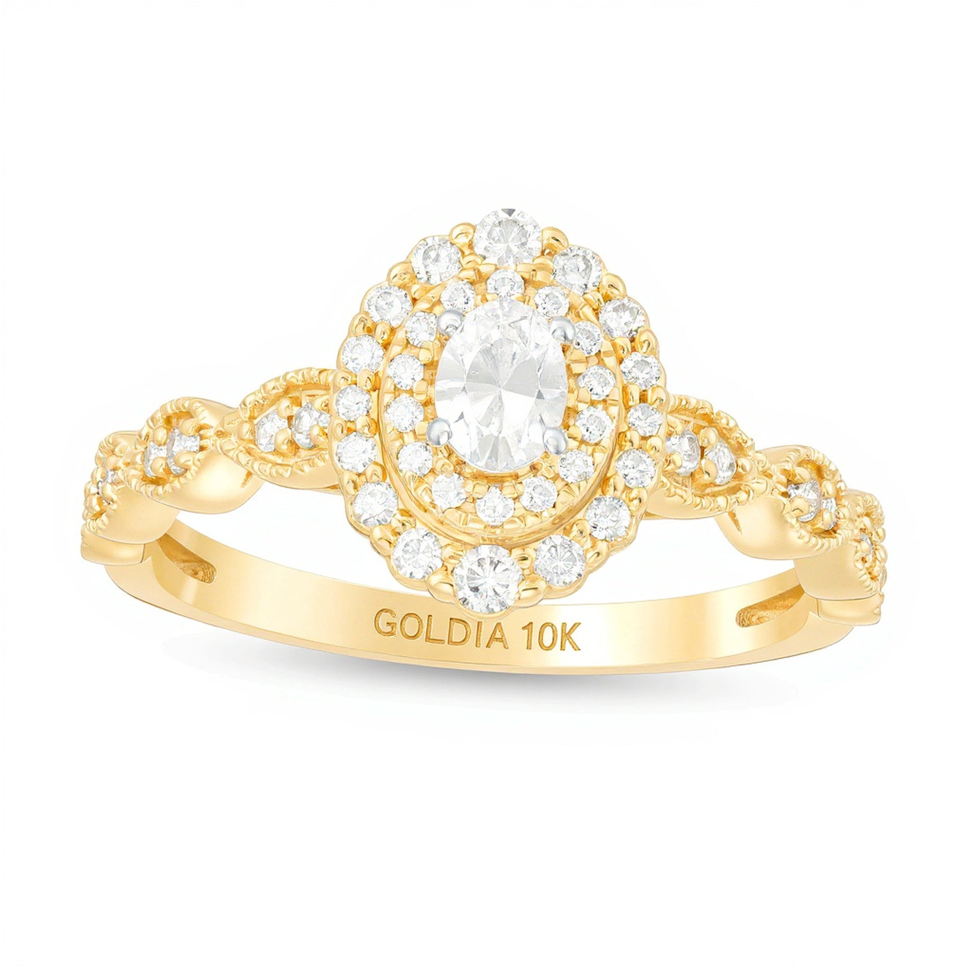 0.38 CT. TW Oval Diamond Double Frame Art Deco Vintage-Style Engagement Ring in 10K Gold