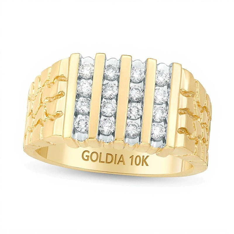 0.5 CT. TW Diamond Four Row Nugget Ring in 10K Gold