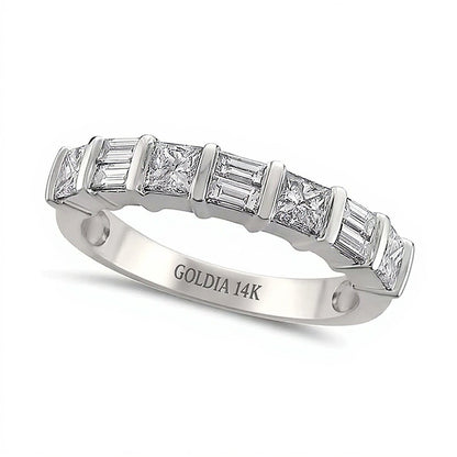 1.0 CT. TW Baguette and Princess-Cut Diamond Alternating Band in 14K White Gold