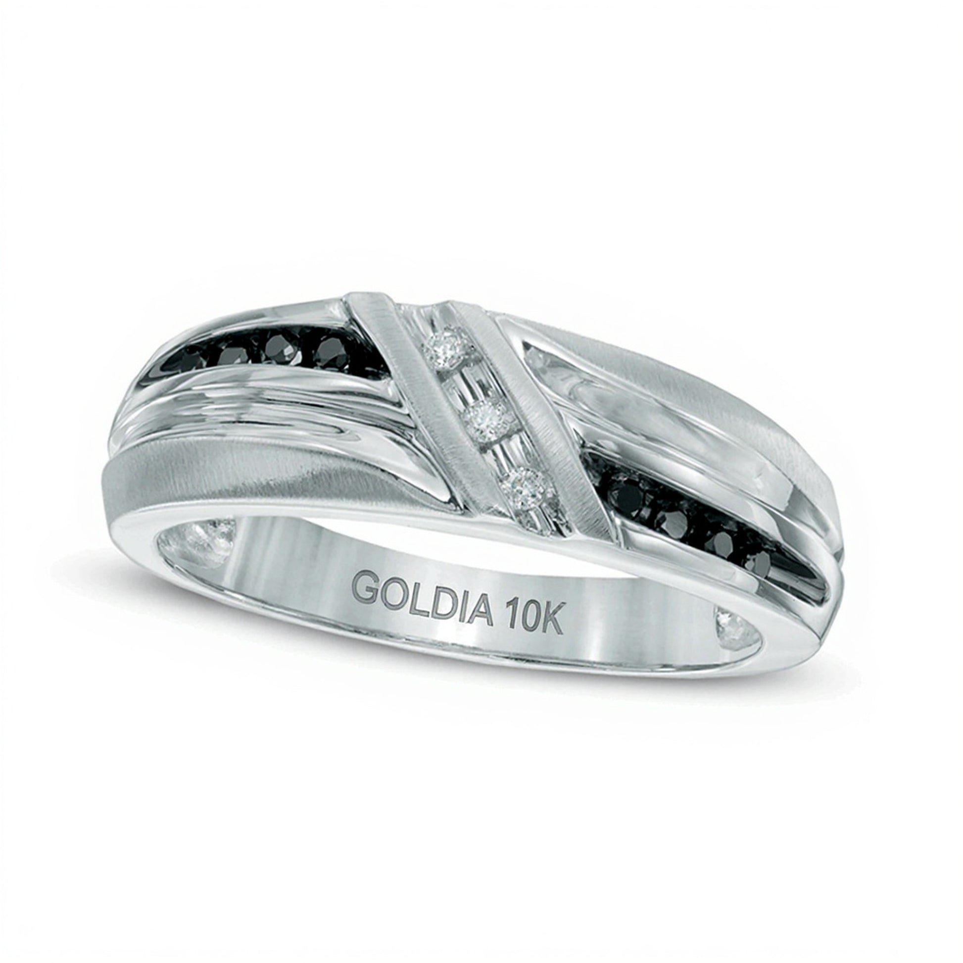 0.1 CT. TW Enhanced Black and White Diamond Wedding Band in 10K White Gold