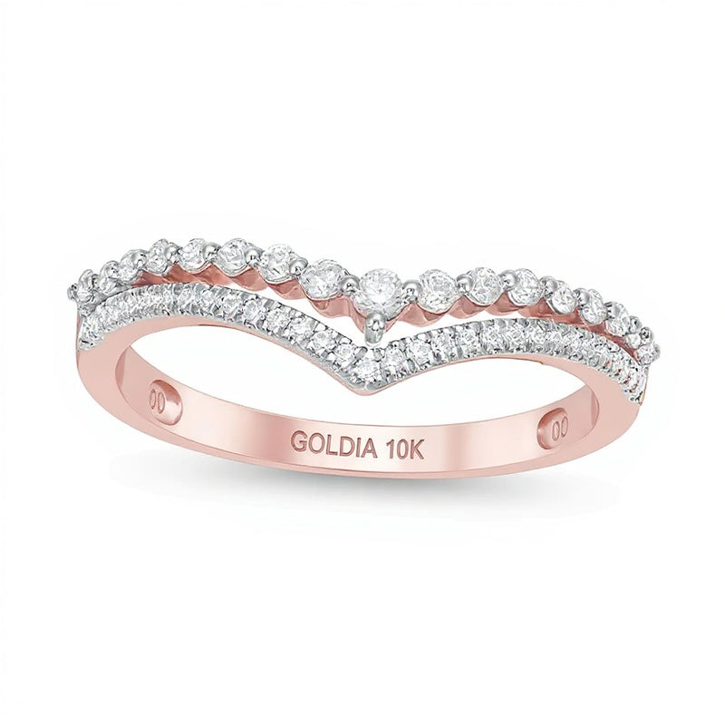 0.25 CT. TW Diamond Double Chevron Anniversary Band in 10K Rose Gold