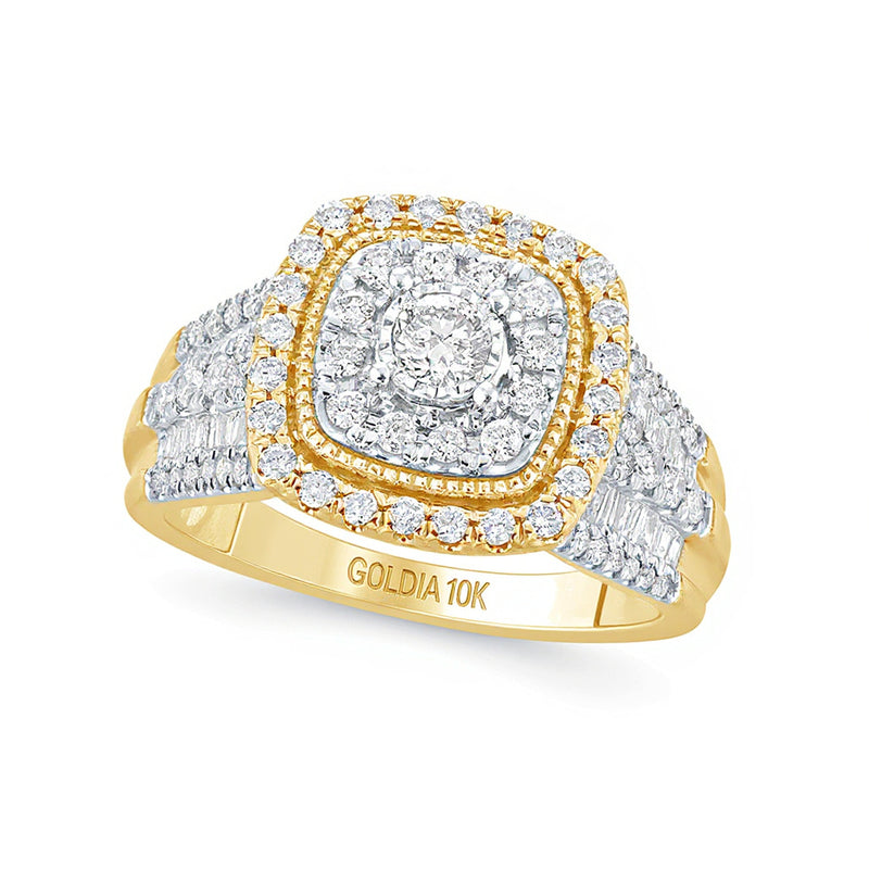 1.0 CT. TW Diamond Cushion Frame Vintage-Style Engagement Ring in 10K Gold
