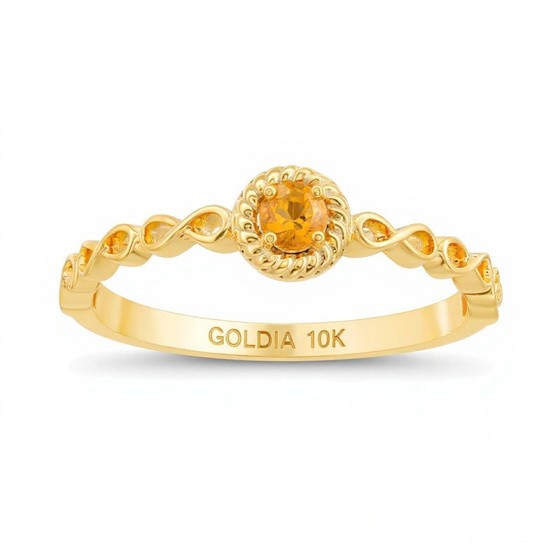 2.9mm Citrine Solitaire Rope Frame Infinity Shank Promise Ring in 10K Gold