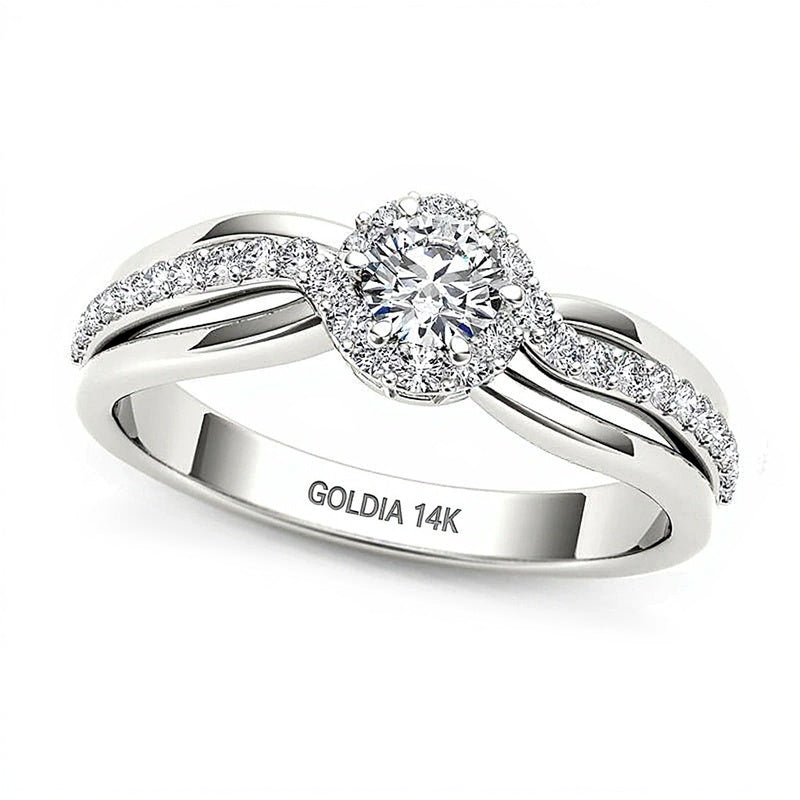 0.5 CT. TW Diamond Frame Swirl Engagement Ring in 14K White Gold