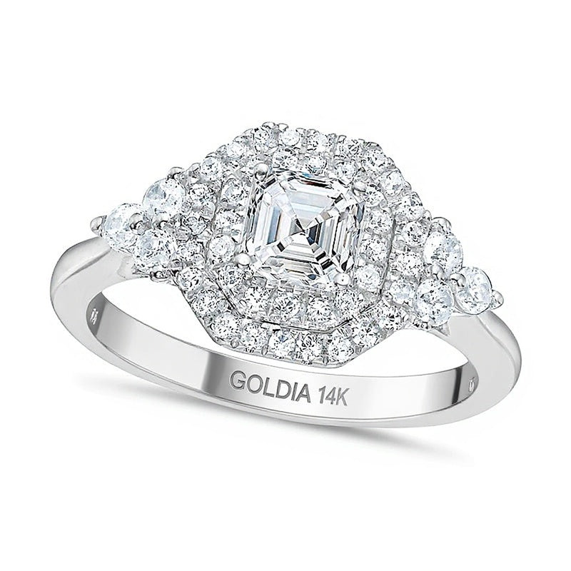 1.25 CT. TW Asscher-Cut Diamond Double Frame Tri-Sides Engagement Ring in 14K White Gold