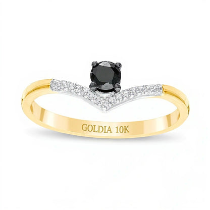 0.2 CT. TW Enhanced Black and White Diamond Chevron Promise Ring in 10K Gold